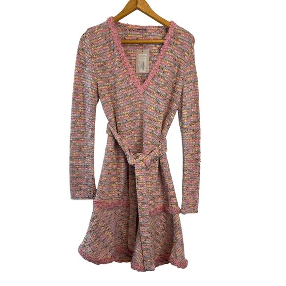 Alexis Elouise Cherry Blossom Tweed Mini Dress Belted Size Large NWT - Picture 3 of 12